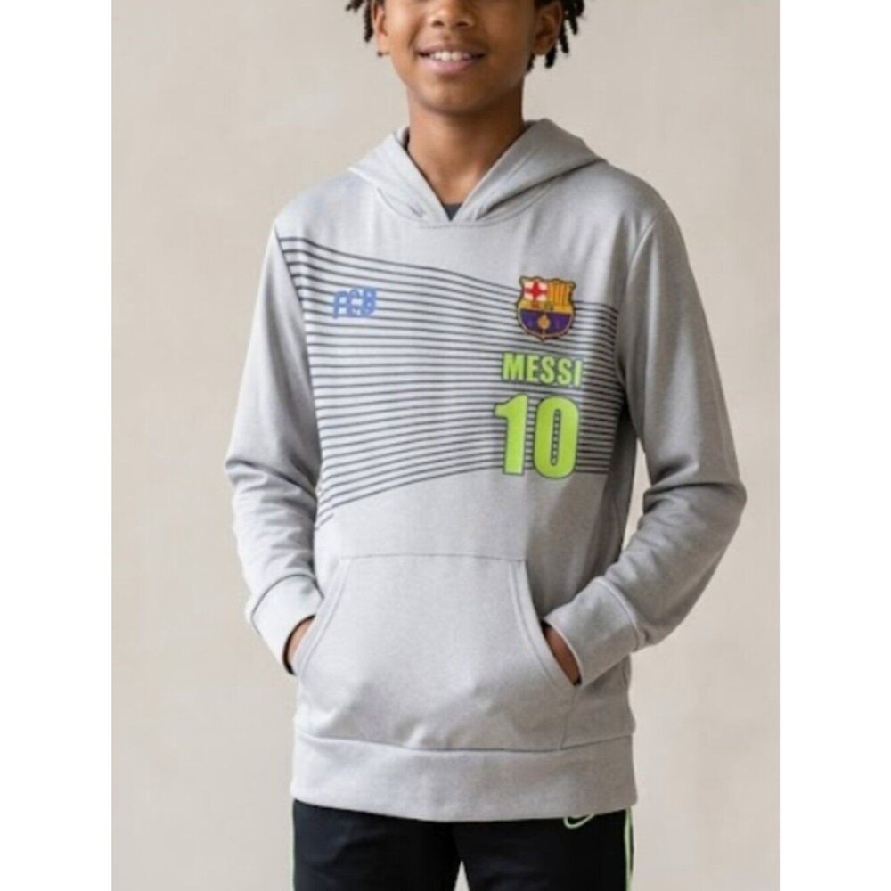 3/$50 FC Barcelona Lionel Messi 10 Gray Soccer Performance Hoodie Boys SZ Large